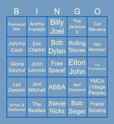 Musical Bingo - Artist Edition! Bingo Card