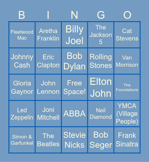 Musical Bingo - Artist Edition! Bingo Card