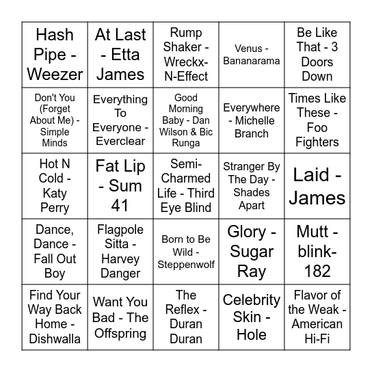 American Pie Bingo Card