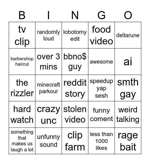 tiktok bungo Bingo Card