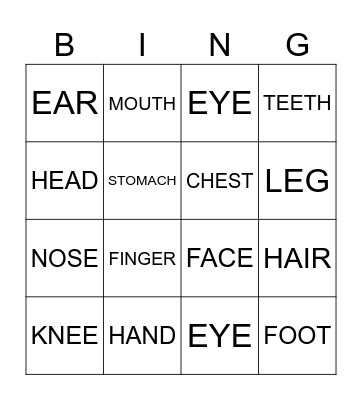THE HUMAN BODY Bingo Card