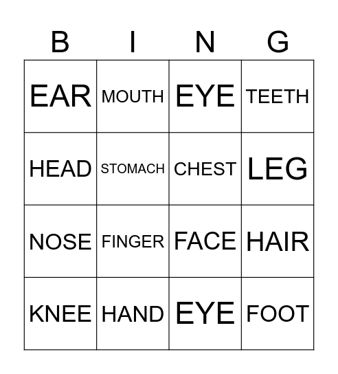 THE HUMAN BODY Bingo Card