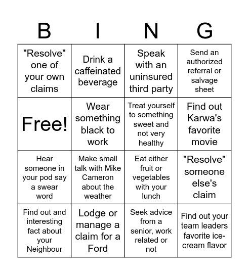 Untitled Bingo Card