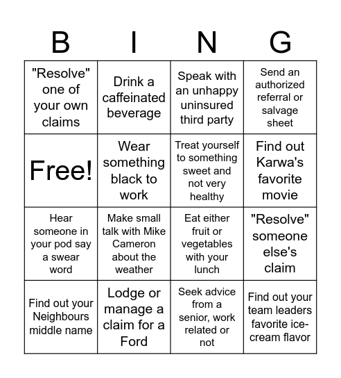 Untitled Bingo Card