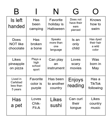 Hello Classmates Bingo Card