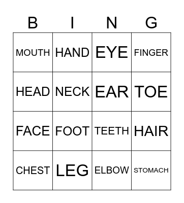 THE HUMAN BODY Bingo Card
