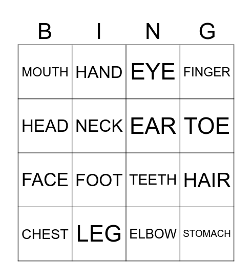 THE HUMAN BODY Bingo Card