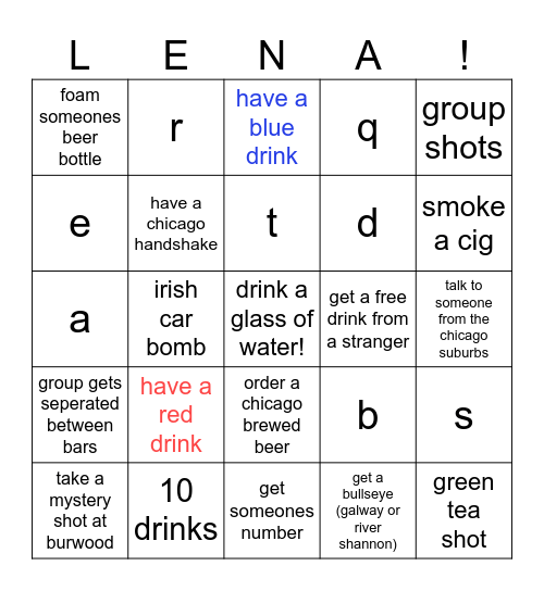 Going Away Bingo Card