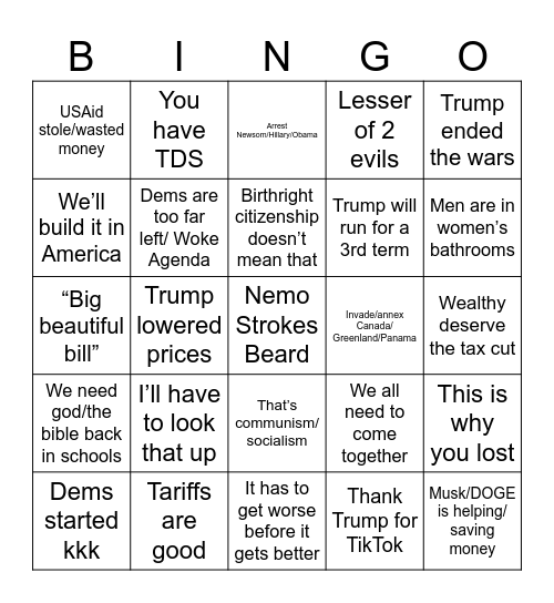 stupid shot maga says Bingo Card