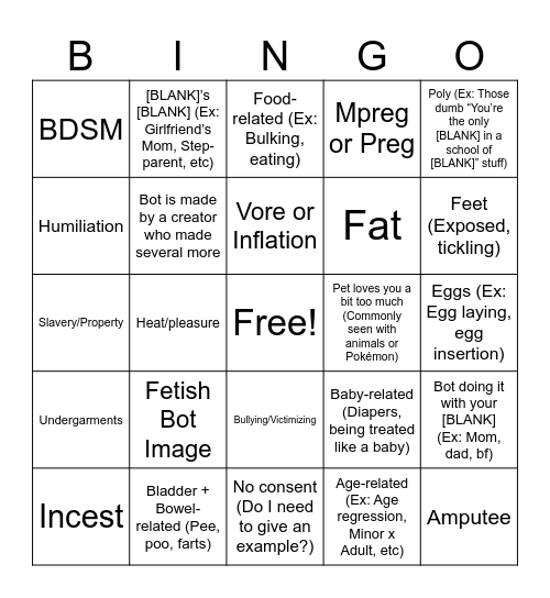 r/fetishcai Bingo Card