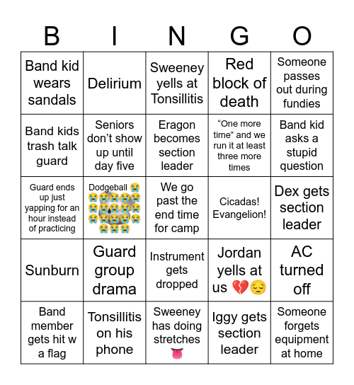Band Camp 2025 Bingo Card