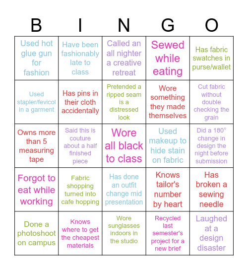 Fashion design Bingo Card