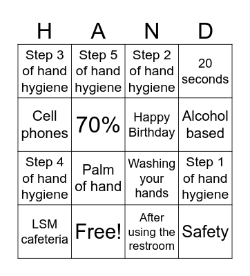 Hand Hygiene Bingo Card