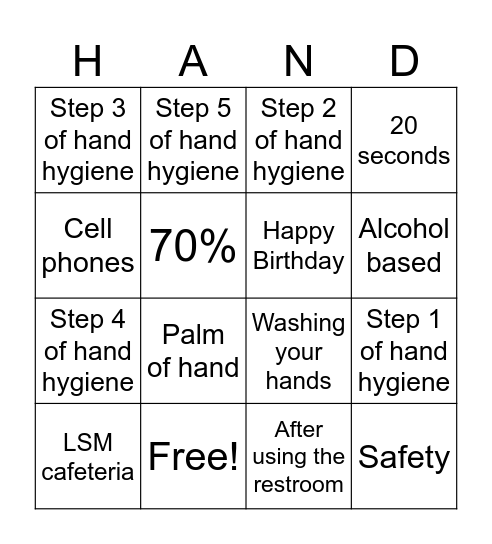 Hand Hygiene Bingo Card