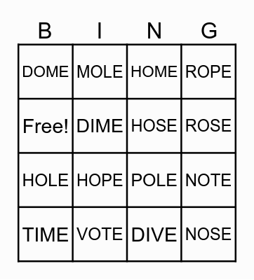 PHONICS Bingo Card
