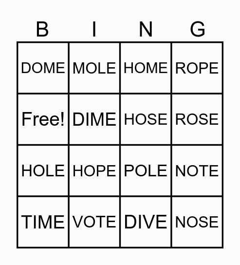 PHONICS Bingo Card