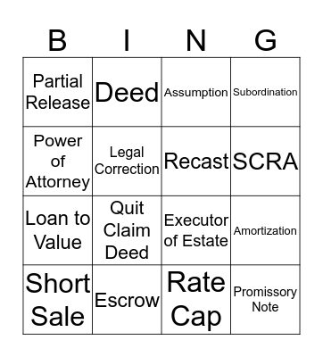 Mortgage Terms Bingo Card