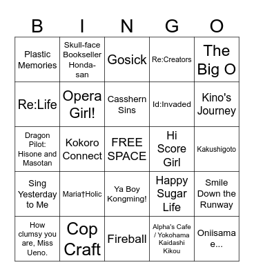 Obscure (ish) Anime Bingo Card