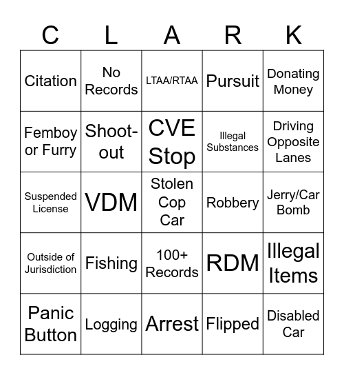 CLARK BINGO Card