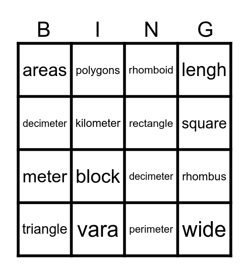 math Bingo Card