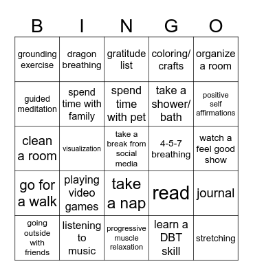 COPING SKILLS Bingo Card