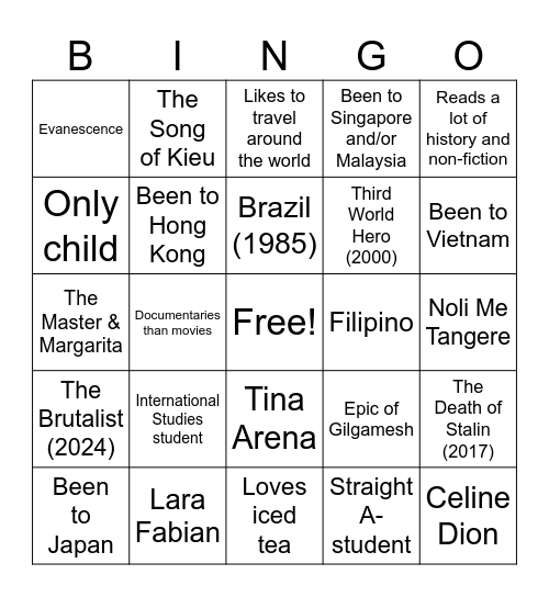 Viv Bingo Card