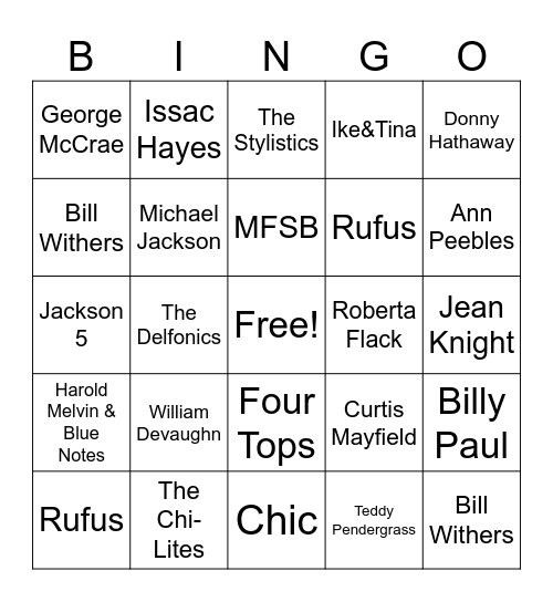 70's Soul Bingo Card