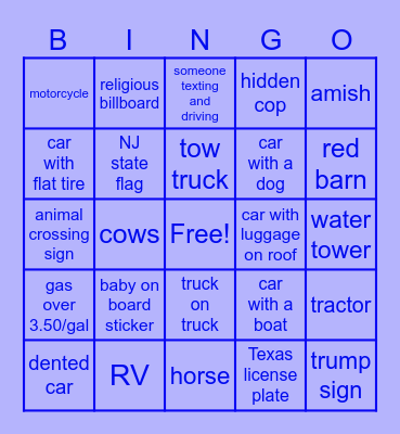 Road Trip Bingo Card