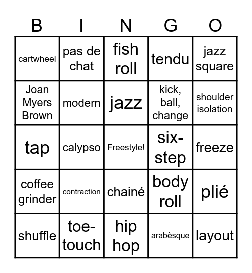 Dance Bingo Card