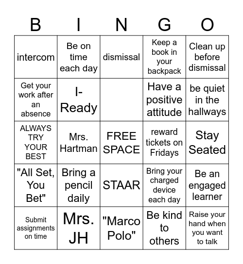 Lyles M.S. - Mrs. Johnson-Hartman Bingo Card