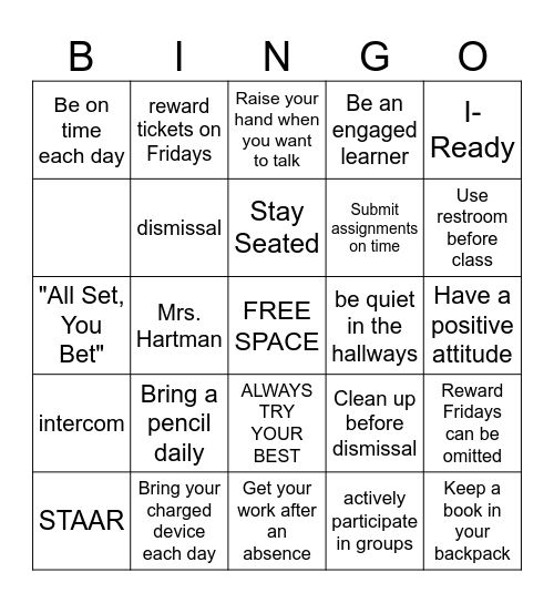 Lyles M.S. - Mrs. Johnson-Hartman Bingo Card