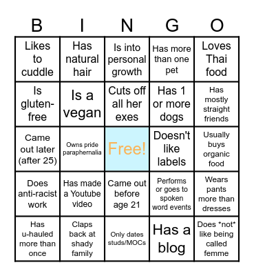 Lesbian & Queer Girls Bingo Card