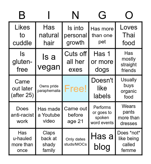 Lesbian & Queer Girls Bingo Card