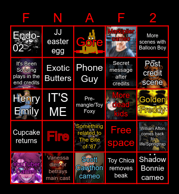FNAF 2 MOVIE BINGO Card