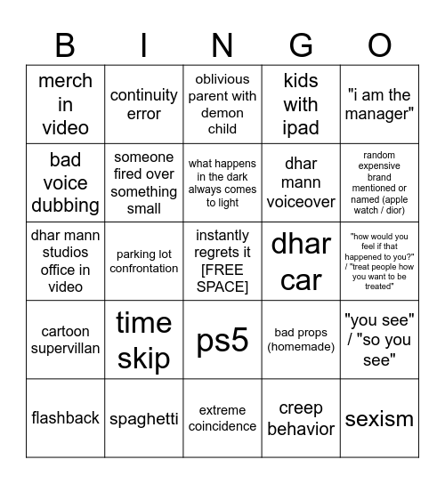 Dhar Mann Bingo v3 Bingo Card