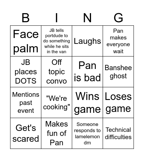 Stream bingo Card