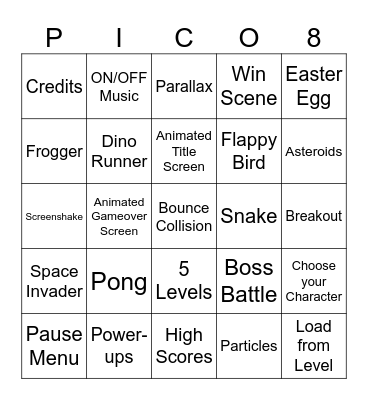 Arcade Starter Pack Bingo Card
