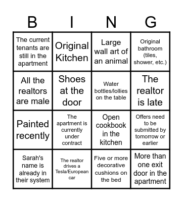 Open House Bingo Card