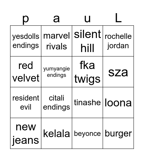 paul bingo chi Bingo Card