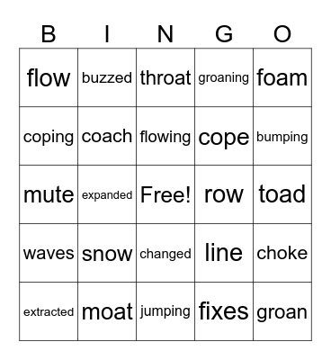 Split diagraphs and suffixes Bingo Card