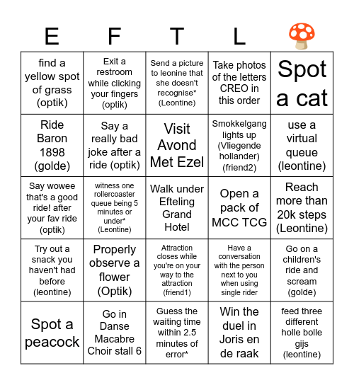 Efteling bingo Card