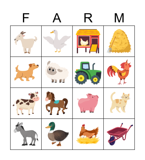 On a farm Bingo Card