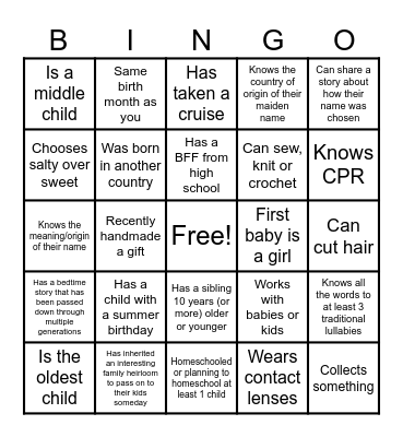 Get To Know You Bingo Card