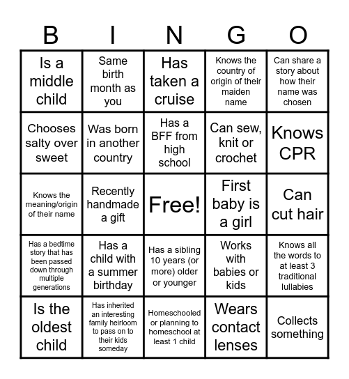 Get To Know You Bingo Card