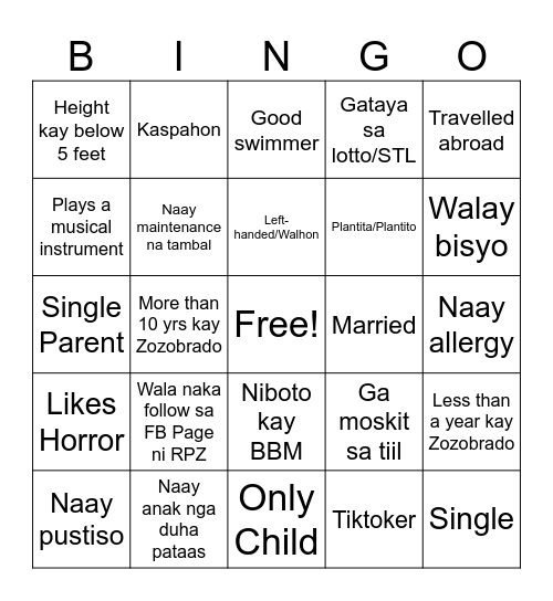 RPZ Human Bingo Card