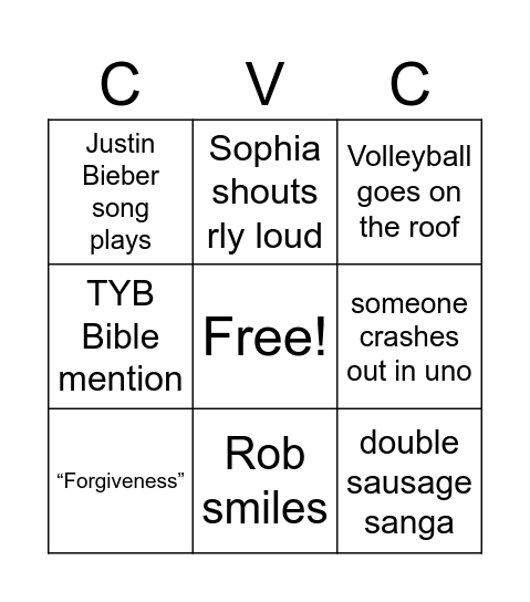 CG vs. CG Bingo Card