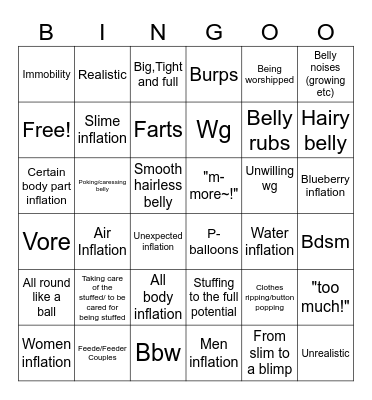 belly fetish Bingo Card