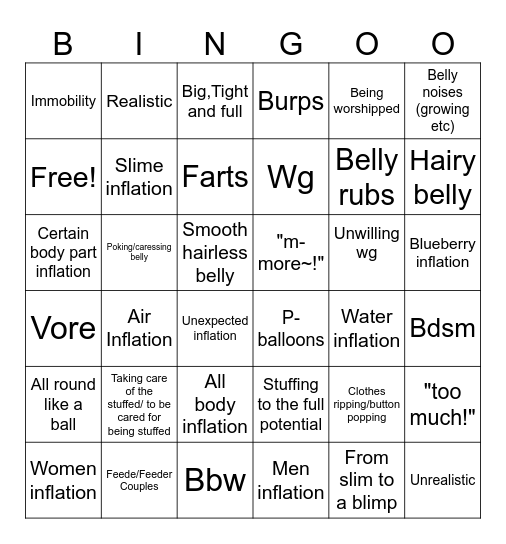 belly fetish Bingo Card
