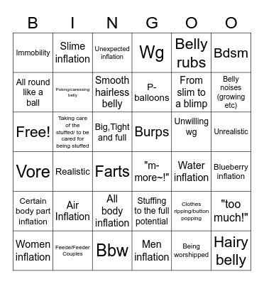 belly fetish Bingo Card
