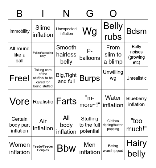 belly fetish Bingo Card